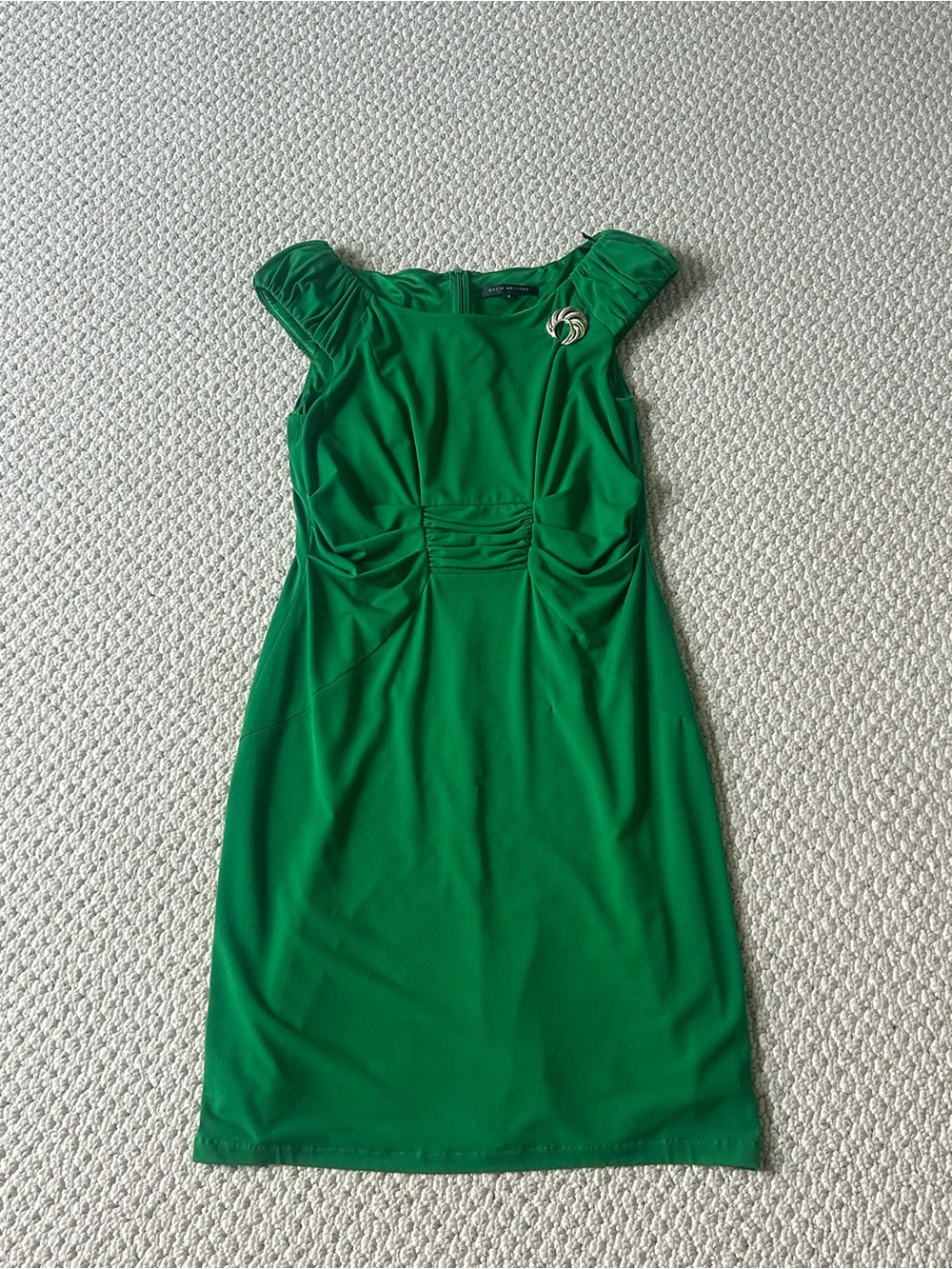 David Meister Emerald Green Ruched Sheath Dress